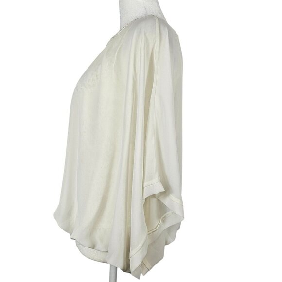 Blouse Top US 4 Ivory Lace Sheer Elegant Overlay Pearl Neck Trim Joseph Ribkoff - Picture 8 of 16